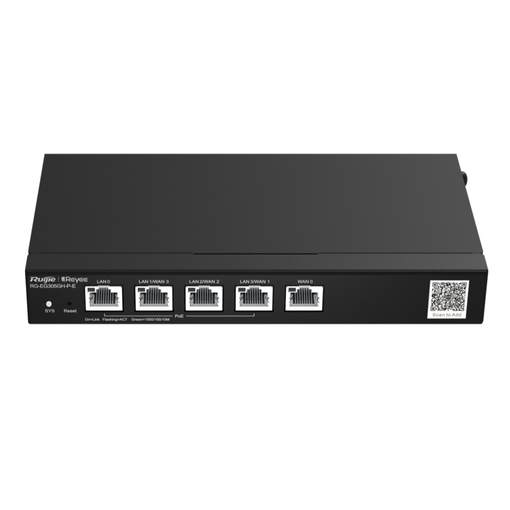 [RG-EG305GH-P-E] Ruijie/Reyee - SMB Router de Oficina PoE 5 Puertos de Alto Rendimiento 1.5 Gbps Hasta 300 Clientes 4 PoE 64 Túneles VPN