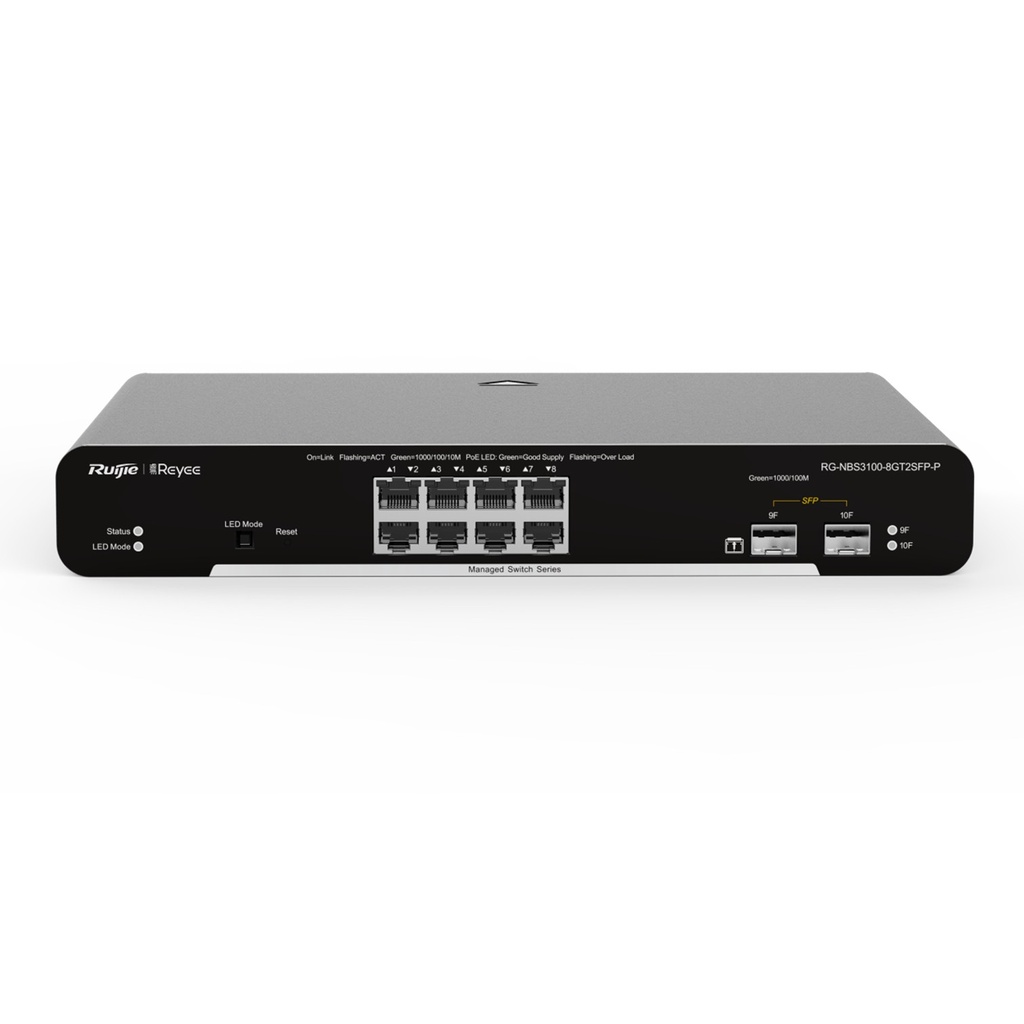 [RG-NBS3100-8GT2SFP-P-V2] Ruijie/Reyee - SMB Switch Administrable L2 Rackeable PoE 8 Puertos Gigabit PoE 802.3af/at + 2 SFP 125W