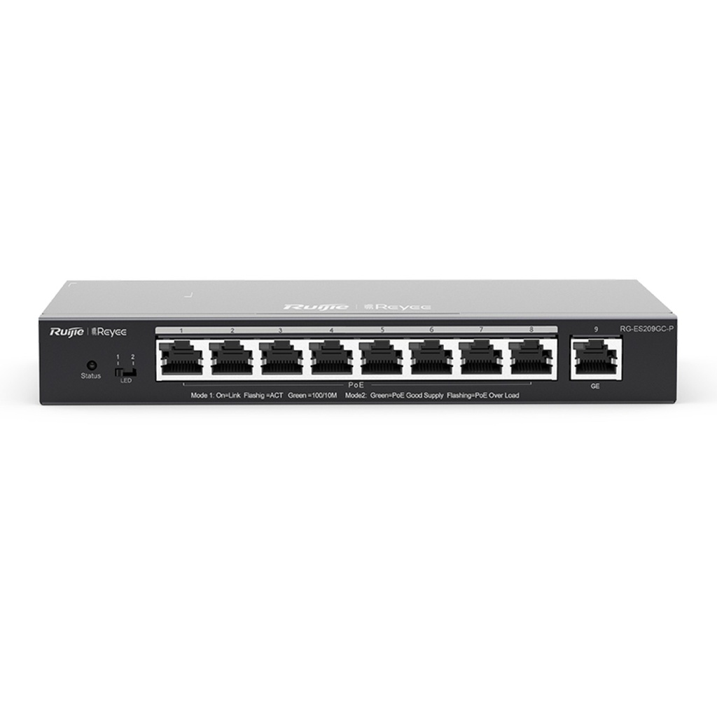 [RG-ES209GC-P] Ruijie/Reyee - SMB Switch 8 Puertos PoE+ 802.3af/at + 1 Gigabit 120W