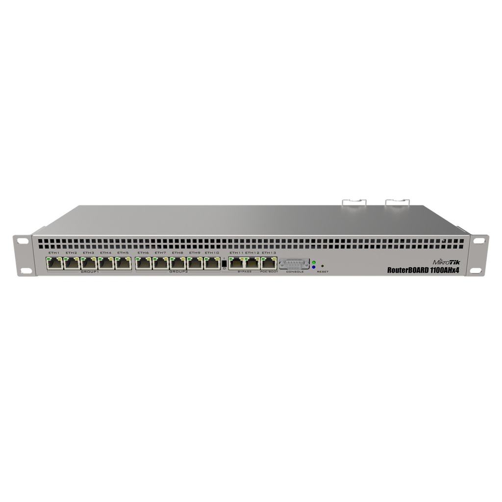 [RB1100x4] Mikrotik - RouterBoard 1100 CPU 4 Núcleos 13 Puertos Gigabit Ethernet 1 GB Memoria Licencia Nivel 6