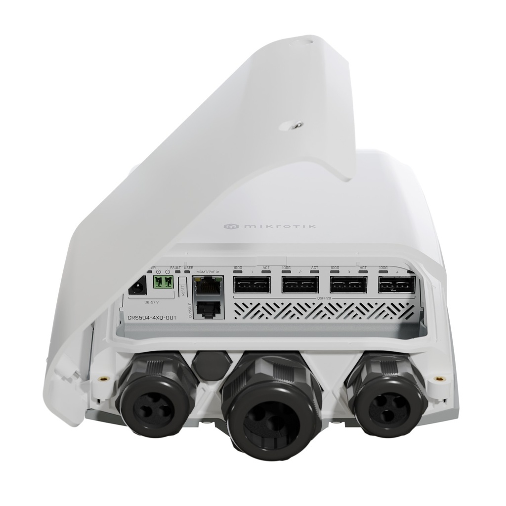 [CRS504-4XQ-OUT] Mikrotik - Cloud Router Switch 4 Puertos 100 Gigabit QSFP28 (25W sin accesorios) RouterOS (solo v7)