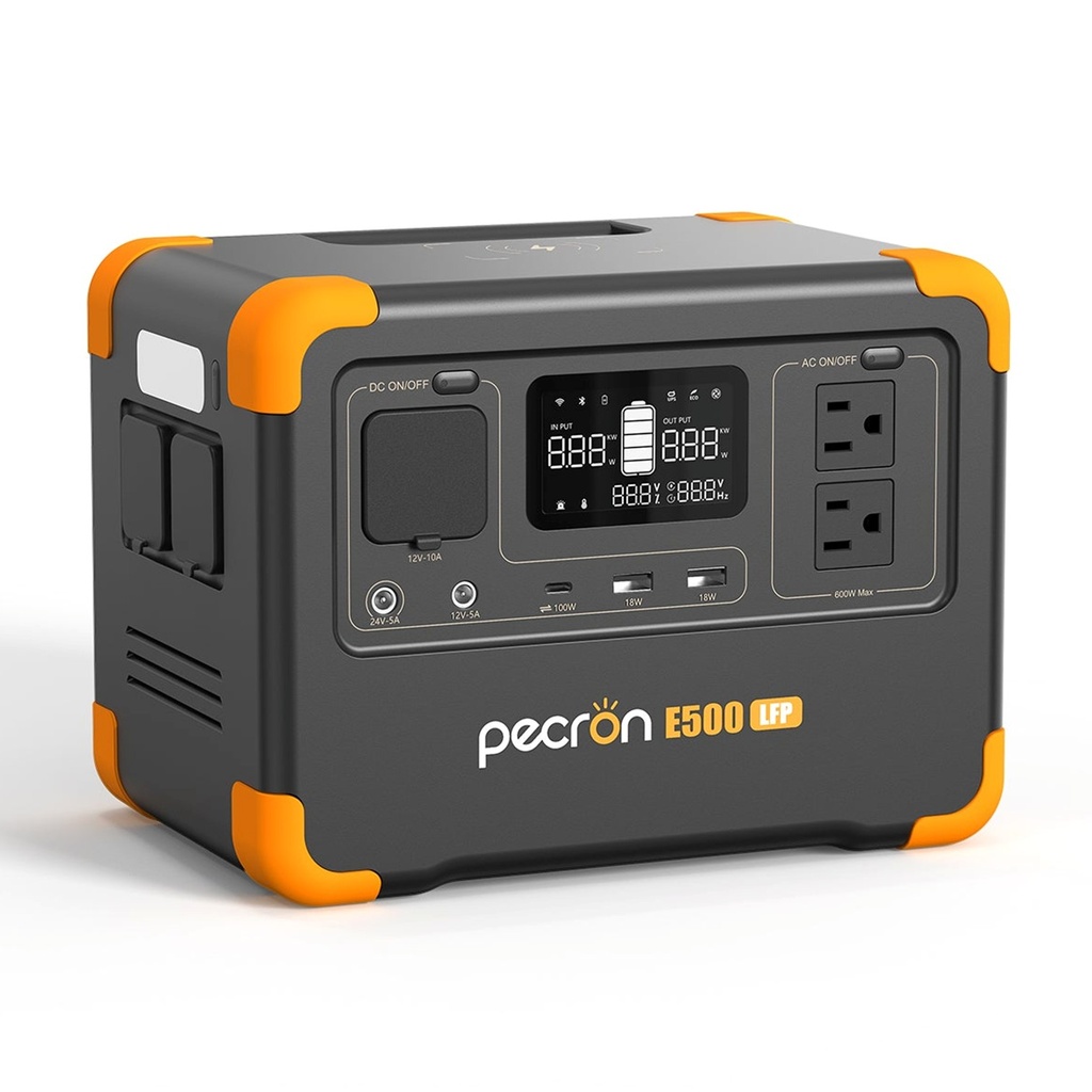 [E500LFP] Pecron - Estación de Poder Portátil Inversor de Onda Sinusoidal Pura de CA de 600W 576WH 19.2V 30Ah Batería LiFePo4 Central Electrica