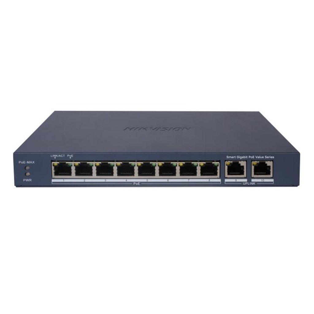 [DS-3E1510P-EI/M(O-STD)] Hikvision - Switch Gigabit PoE+ Administrable 8 Puertos 1000 Mbps PoE+ 2 Puertos 1000 Mbps de Uplink Configuración Nube Hik-PartnerPro Modo Extendido hasta 300 Metros 60W
