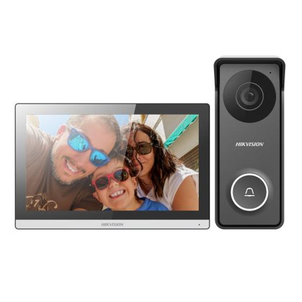 [DS-KIS313-P(O-STD)] Hikvision - Kit de Videoportero Hibrido TurboHD con Pantalla LCD Touch de 7" Wi-Fi Frente de Calle para Exterior Metalico 720p 117° de Visión (Gran Angular)
