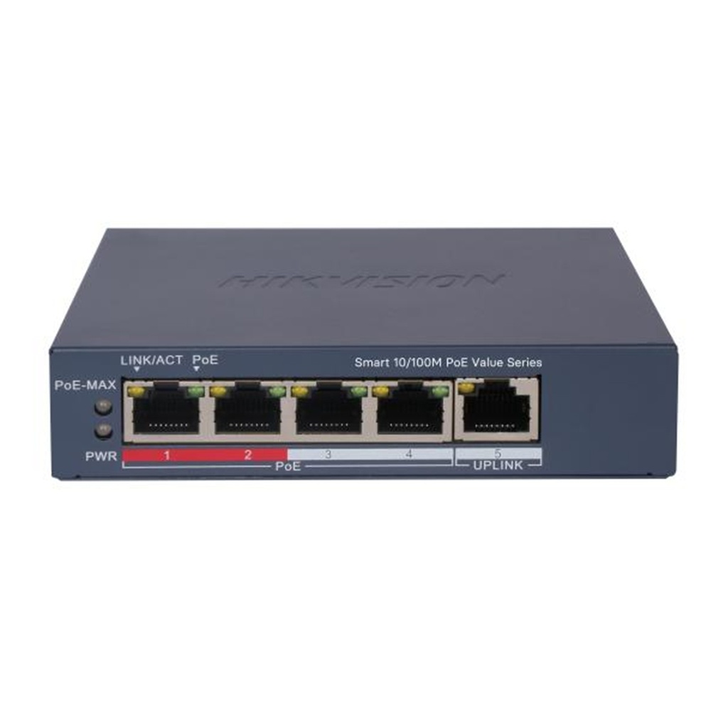 [DS-3E1105P-EI/M-V2] Hikvision - Switch POE+ 4 Puertos a 10/100 Mbps + 1 Puerto Uplink Modo Extendido hasta 300 Metros 45W