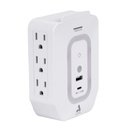 [YB4062UPYD] Astra - Toma Corriente Protector de Sobretensiones con Sensor de Luz 6 Salidas 5-15R 125V/1875W 1 USB 2.4A 1 USB Tipo C 5V