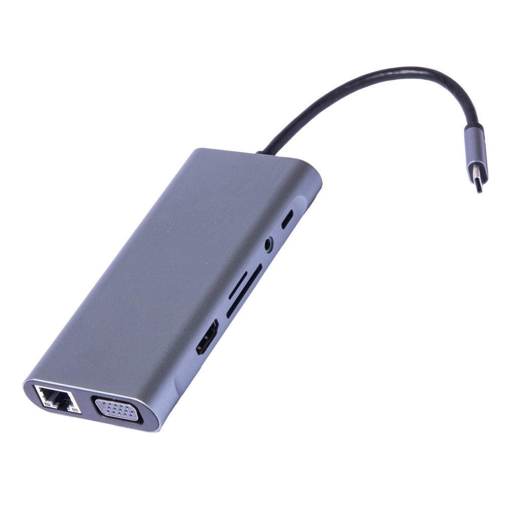 [AS11EN1] Astra - Adaptador 11 en 1 Tipo C (RJ45 + TF/SD + HDTV + USB x 4 + TIPO C + AUDIO + VGA)
