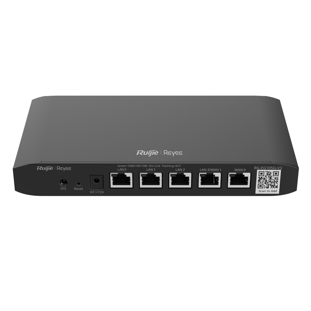 [RG-EG105G-V3] Ruijie/Reyee - SMB Router Balanceador SD-WAN 3 Puertos LAN Gigabit 100 Clientes 600 Mbps Asimétricos