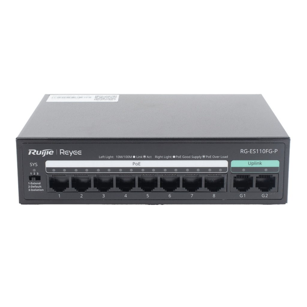 [RG-ES110FG-P] Ruijie/Reyee - SMB Switch 8 Puertos 10/100 Mbps PoE + 2 Puertos Gigabit 110W