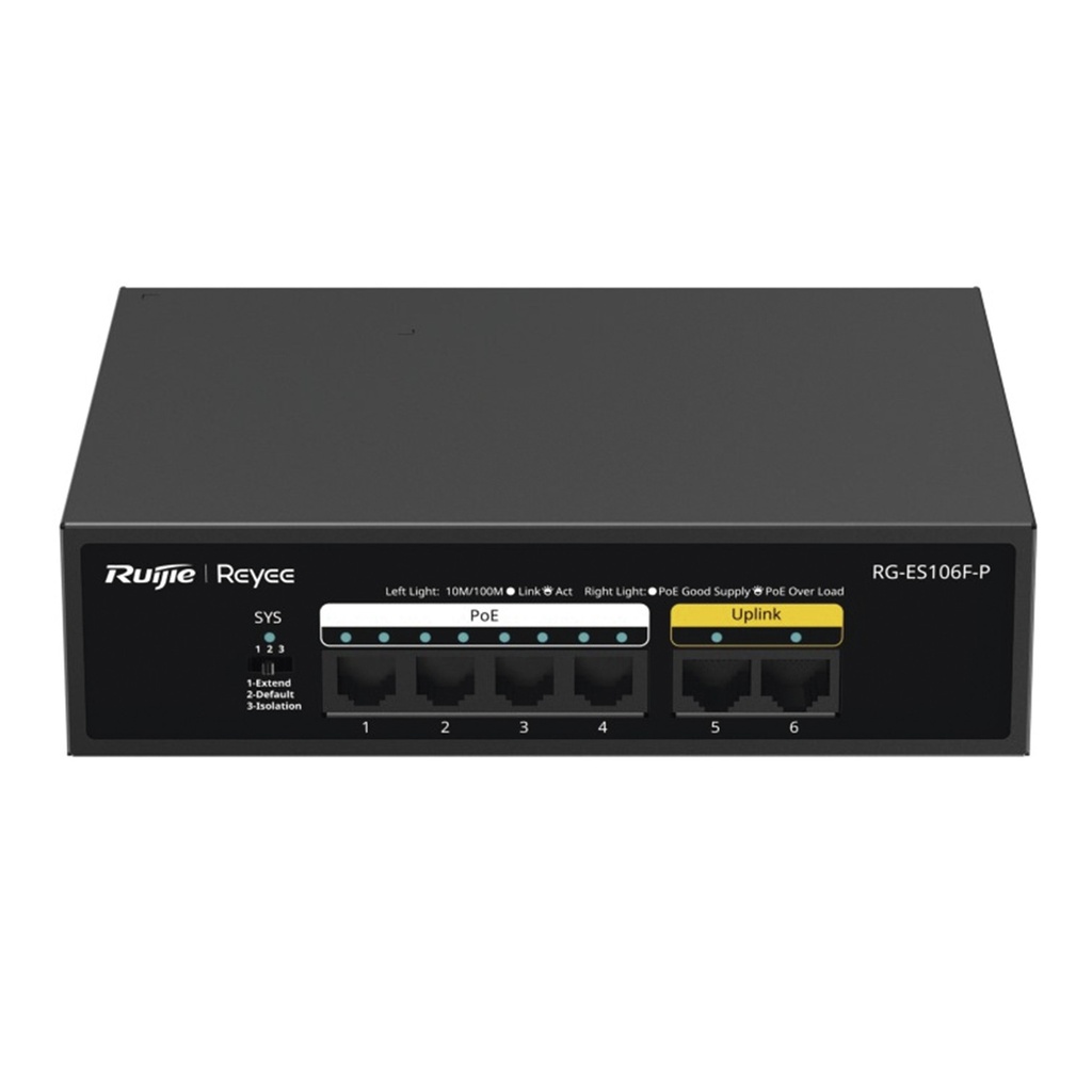 [RG-ES106F-P] Ruijie/Reyee - SMB Switch de 6 Puertos 10/100 Mbps PoE+ hasta 54 Watts