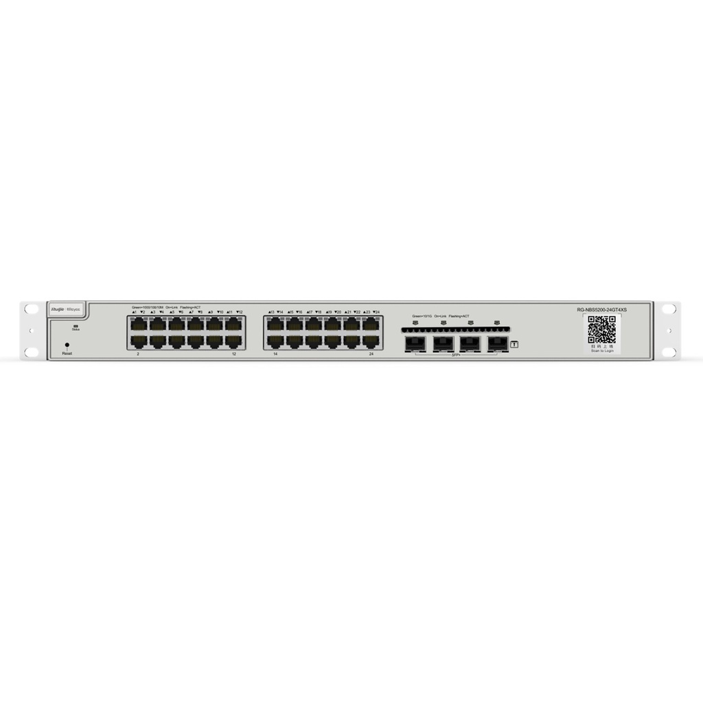 [RG-NBS5200-24GT4XS] Ruijie/Reyee - SME Switch Administrable L3 con 24 Puertos Gigabit PoE 802.3af/at + 4 SFP+ para Fibra 10Gb 370W