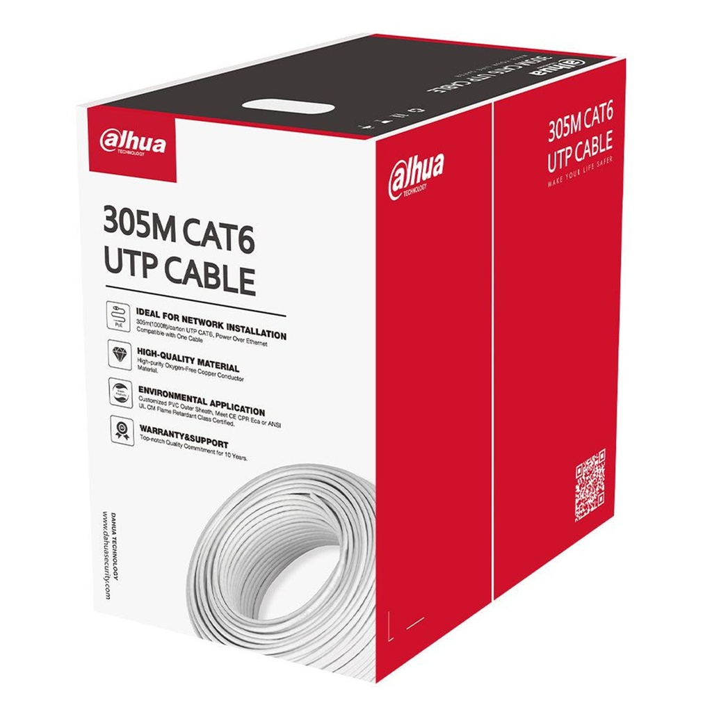 [DH-PFM922I-6UN-C] Dahua - Cable UTP CAT6 (Categoria 6) CCA 23AWG 0.57MM Interior (Blanco) [Caja 305 Metros]