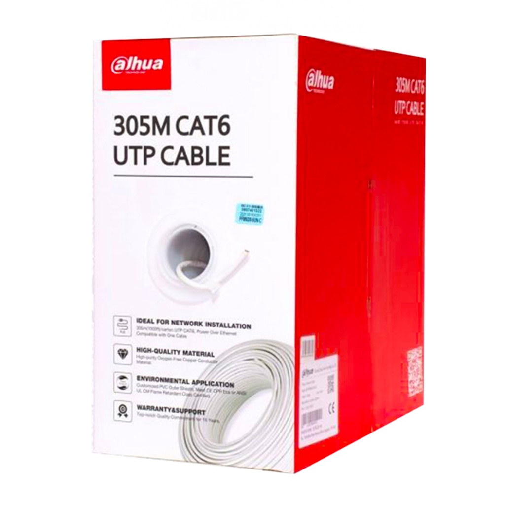 [DH-PFM922I-6UN-C] Dahua - Cable UTP CAT6 (Categoria 6) CCA 23AWG 0.57MM Interior (Blanco) [Caja 305 Metros]