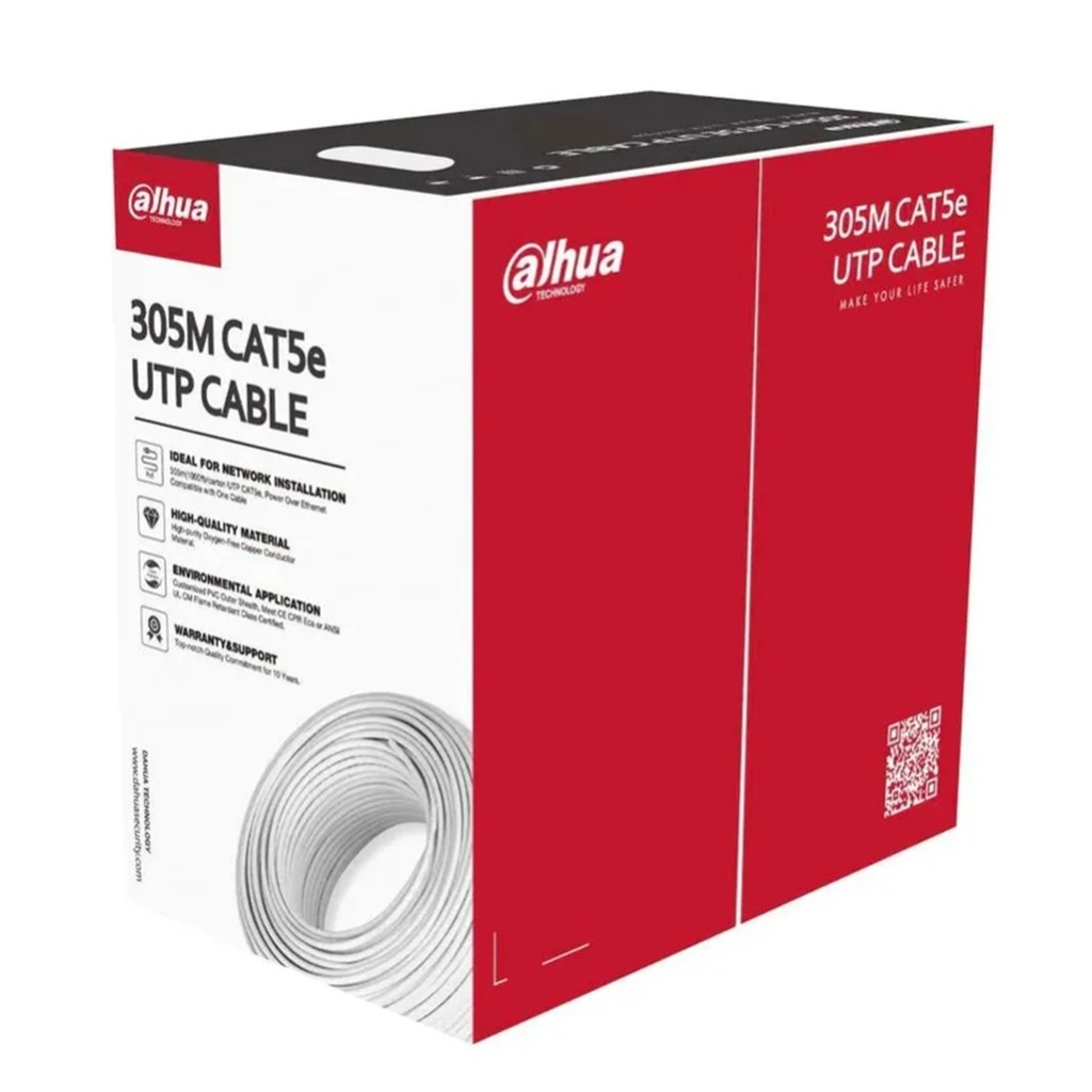 [DH-PFM920I-6UN-CN] Dahua - Cable UTP CAT6 (Categoria 6) 100% Cobre 24AWG 0.53MM Interior (Blanco) [Caja 305 Metros]