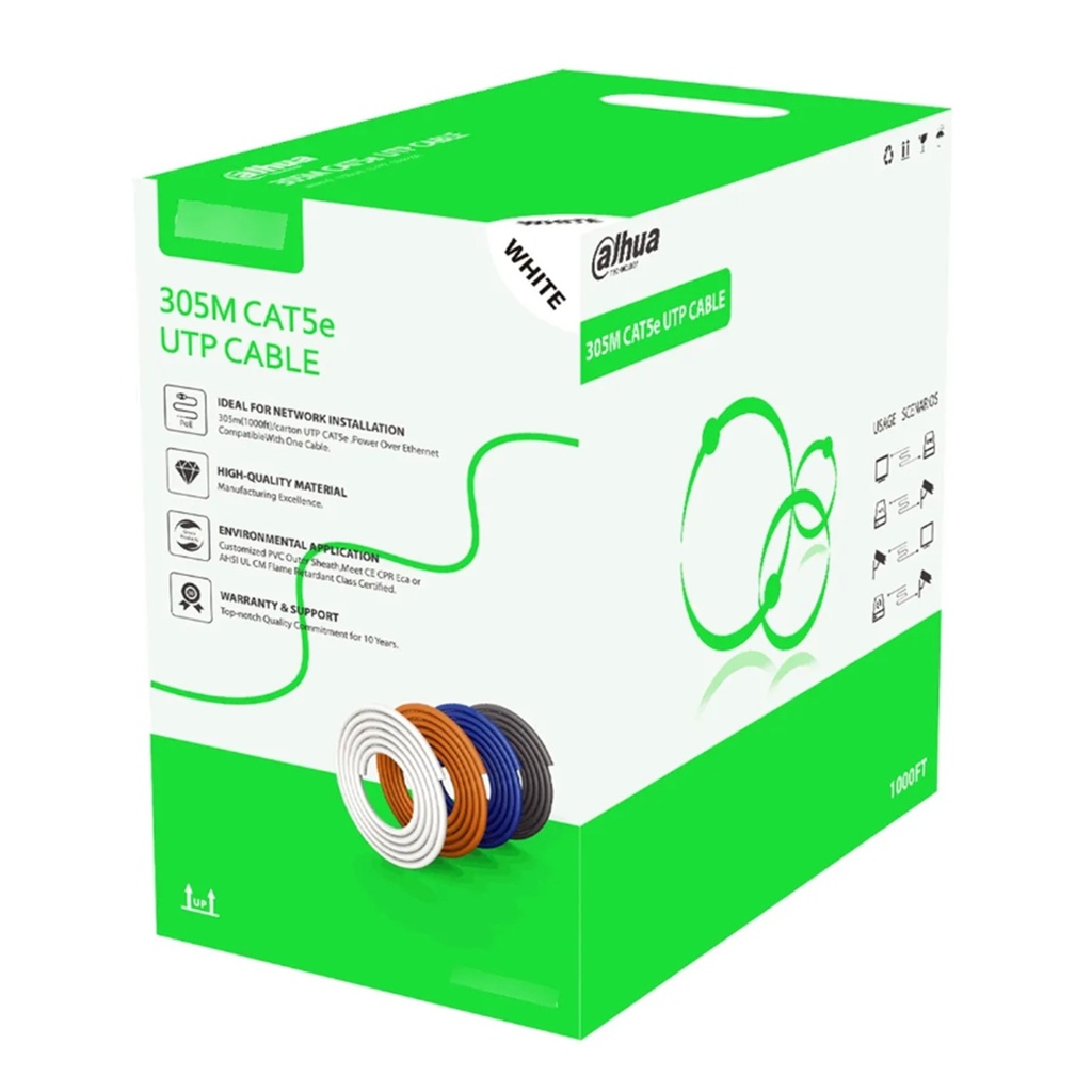 [DH-PFM922I-5EUN-C] Dahua - Cable UTP CAT5e (Categoria 5e) CCA 24 AWG 0.50MM Interior (Blanco) [Caja 305 Metros]