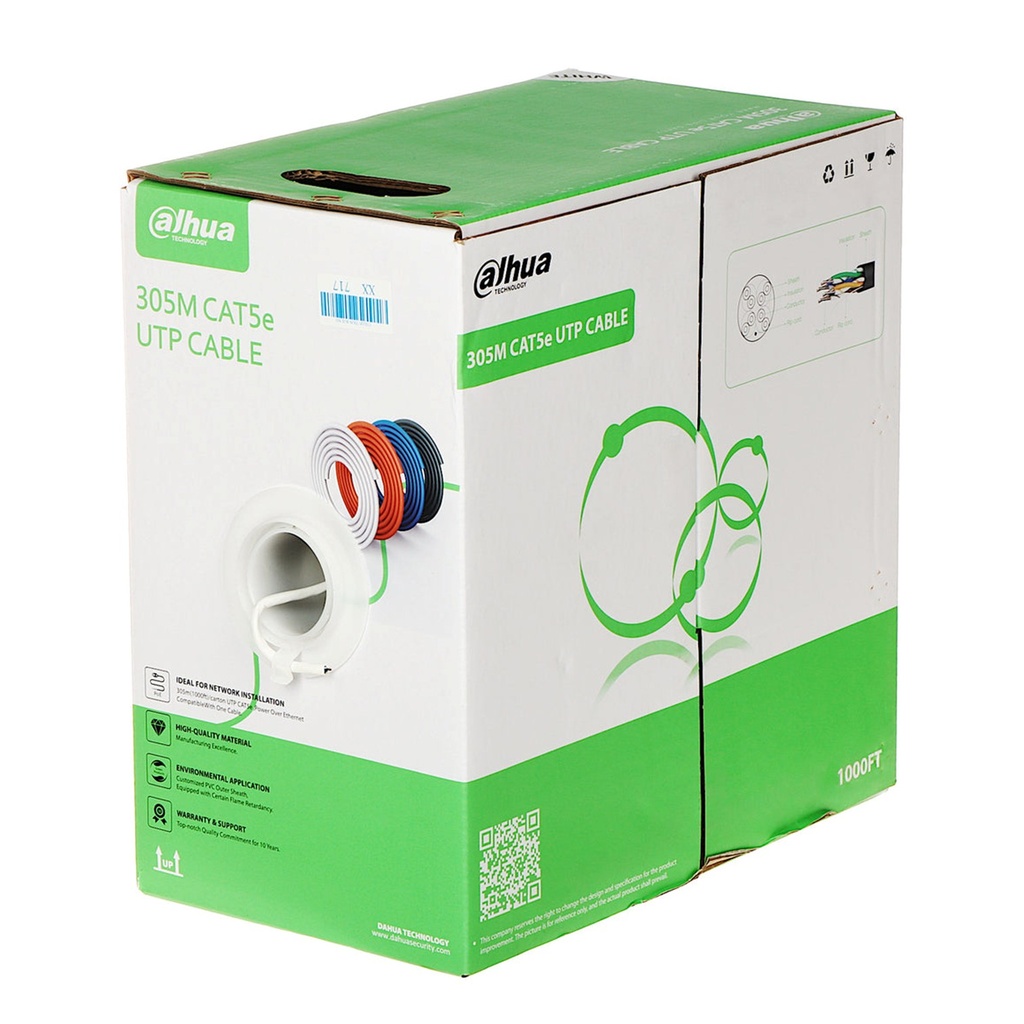 [DH-PFM922I-5EUN-C] Dahua - Cable UTP CAT5e (Categoria 5e) CCA 24 AWG 0.50MM Interior (Blanco) [Caja 305 Metros]