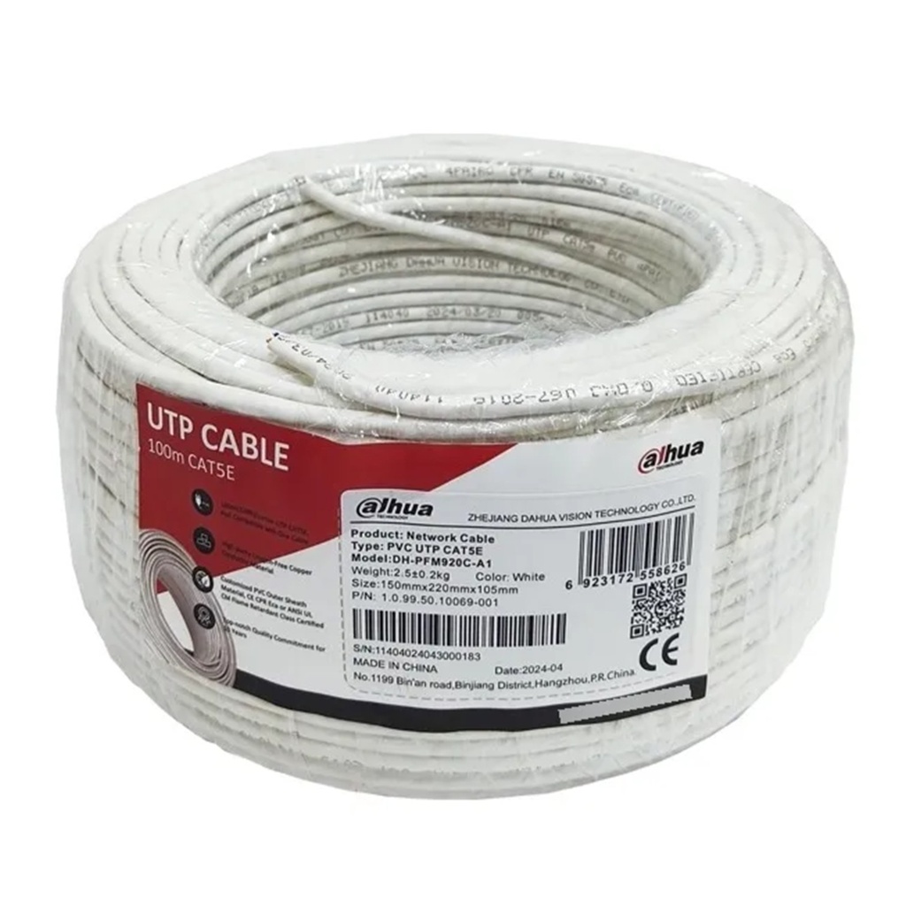 [DH-PFM920C-A1] Dahua - Cable UTP CAT5e (Categoria 5e) 100% Cobre Interior (Blanco) [Caja 100 Metros]