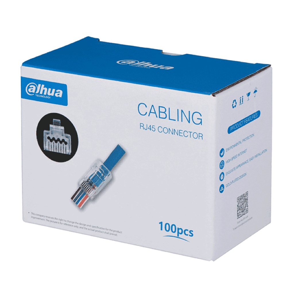 [DH-PFM976-630-PT] Dahua - Conector RJ45 Pasante CAT6 (Categoria 6) 3U 21 AWG a 23 AWG [100 Unidades]