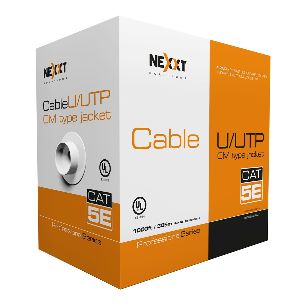 [AB355NXT31] Nexxt - Cable UTP CAT5e (Categoria 5e) 100% Cobre 25AWG CM Interior (Gris) [305m/1000ft]