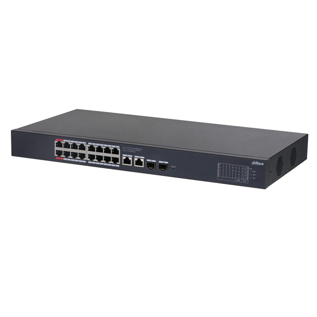 [DH-CS4220-16GT-190] Dahua - Switch Cloud L2 PoE de 20 Puertos con 16 Puertos PoE (Gigabit) 2 Puertos Uplink (Gigabit) y 2 Puertos SFP (Gigabit) Gestión en la Nube Carcasa Metálica Total PoE 190W [Administrable]