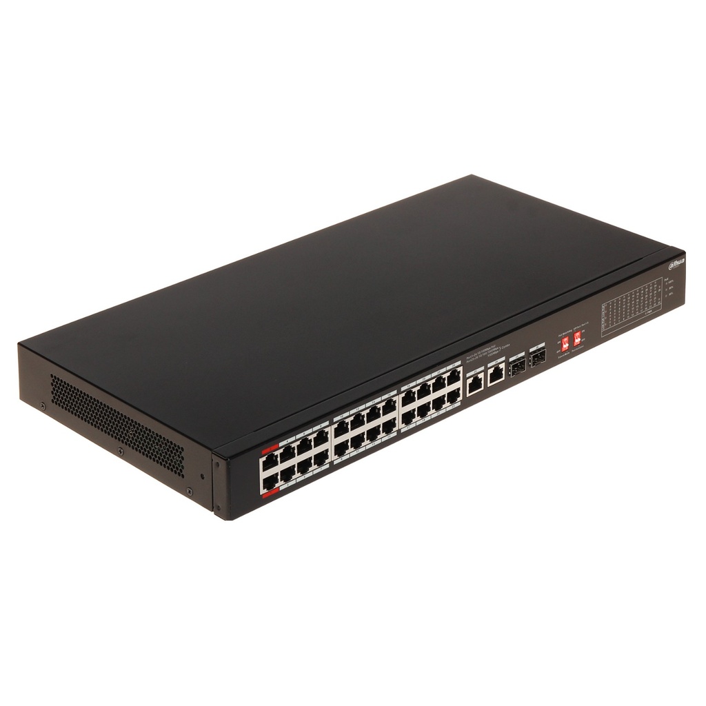 [DH-S3226-24ET-240] Dahua - Switch PoE para Montaje en Rack de 26 Puertos con 24 Puertos PoE (10/100 Mbps) 2 Puertos Uplink (Gigabit) y 2 Puertos SFP (Gigabit) Carcasa Metálica Total PoE 240W [No Administrable]