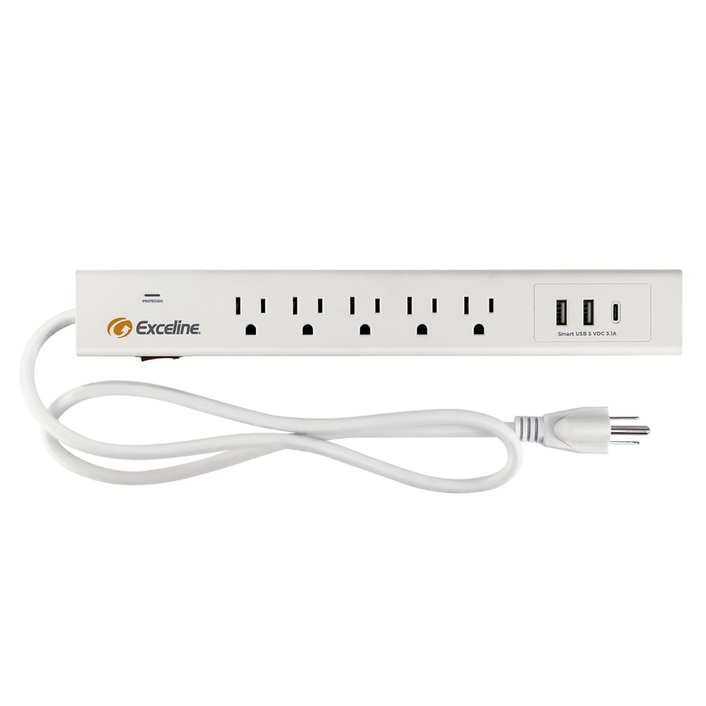 [GMT-5R3U-C] Exceline - Regleta con Puertos USB C y A con Cable