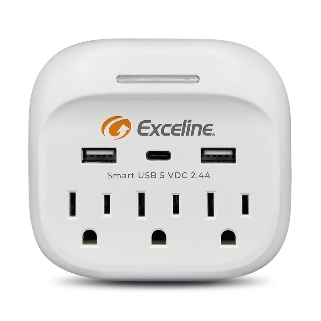 [GMT-3R3U] Exceline - Multitoma con Puertos USB CYA-Tres Receptaculos 120vac y 3 puertos USB