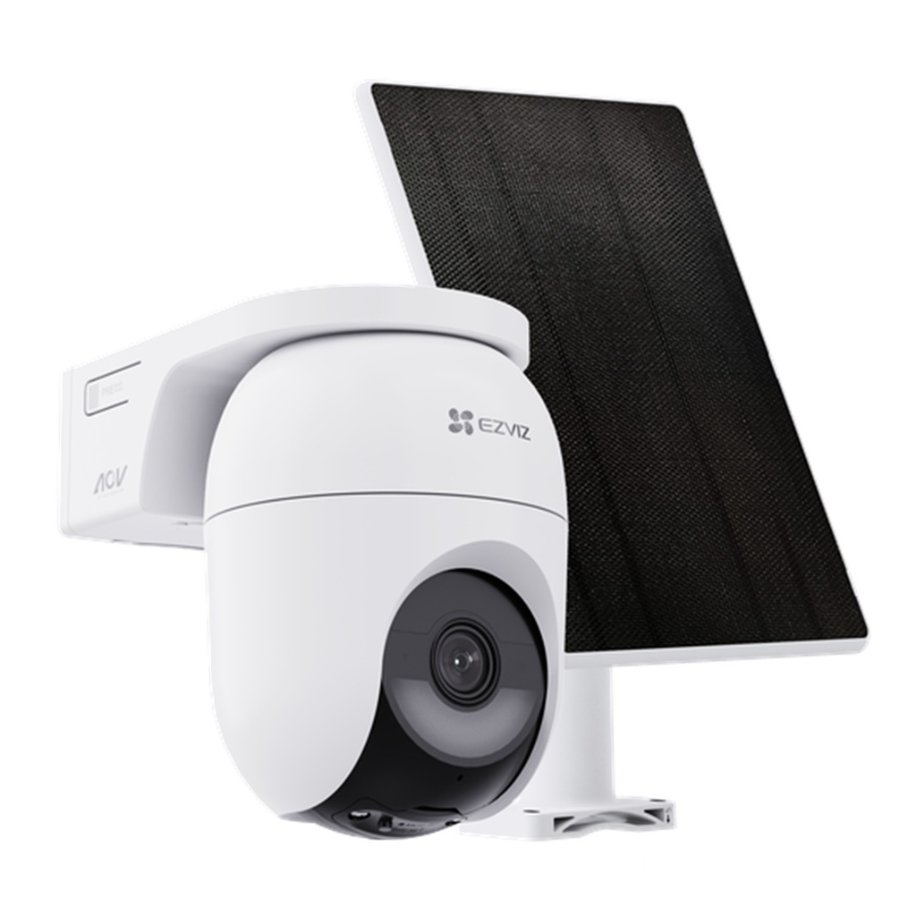 [CS-CB8c/SP-R100] Ezviz - Kit Cámara Domo IP PT Inalambrica con Bateria HD 2K [4MP] WiFi Rotatoria Lente 4mm con Panel SolarExterior/Interior