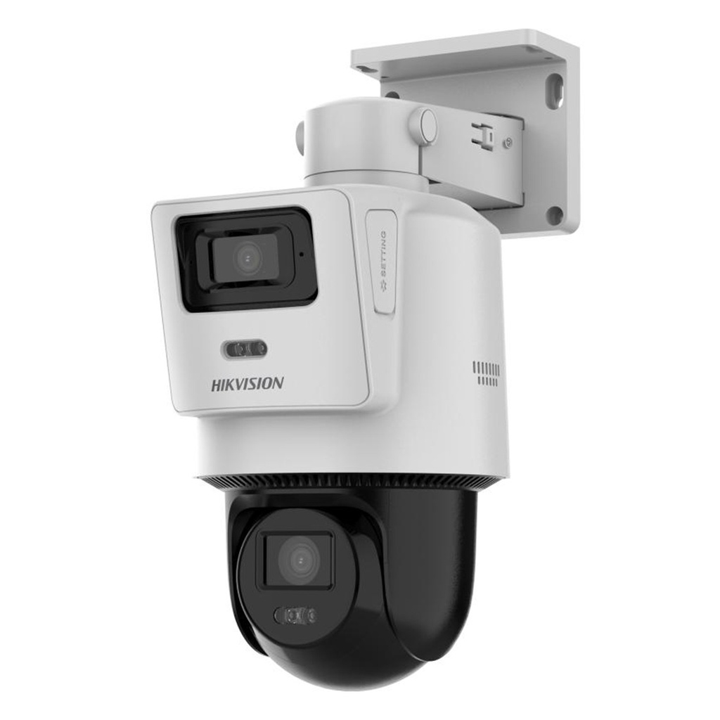[DS-2SE2C400MWG-E/14] Hikvision - [TandemVu] PTZ IP [4Mp] con Cámara Panoramica [4Mp] 4X Zoom Dual Light (40 mts IR + 30 mts Luz Blanca) ACUSENSE IP66 PoE+DARKFIGHTER Micro SD Incluye Base para Techo o Pared