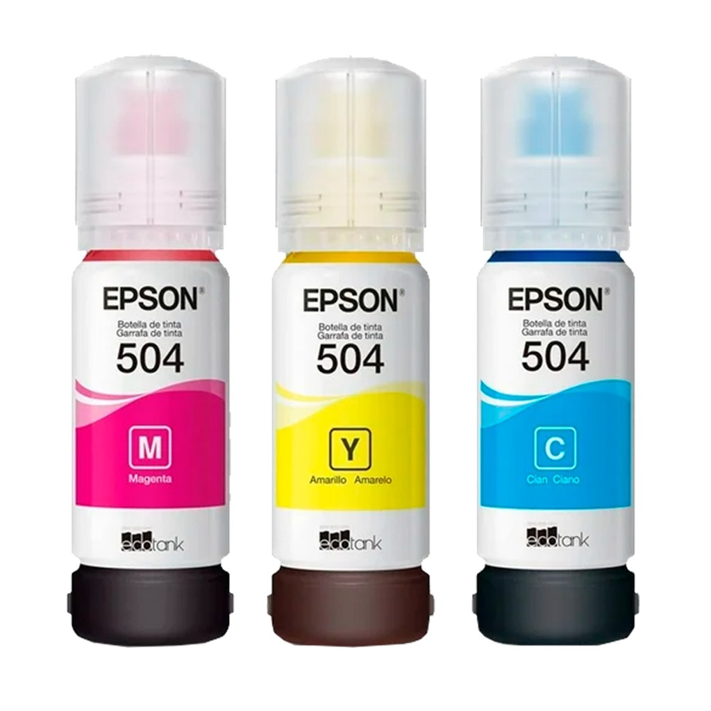 [T504-Colors] Epson - Botellas de Tinta Original Epson T504 3-Pack [Cian/Magenta/Amarillo]