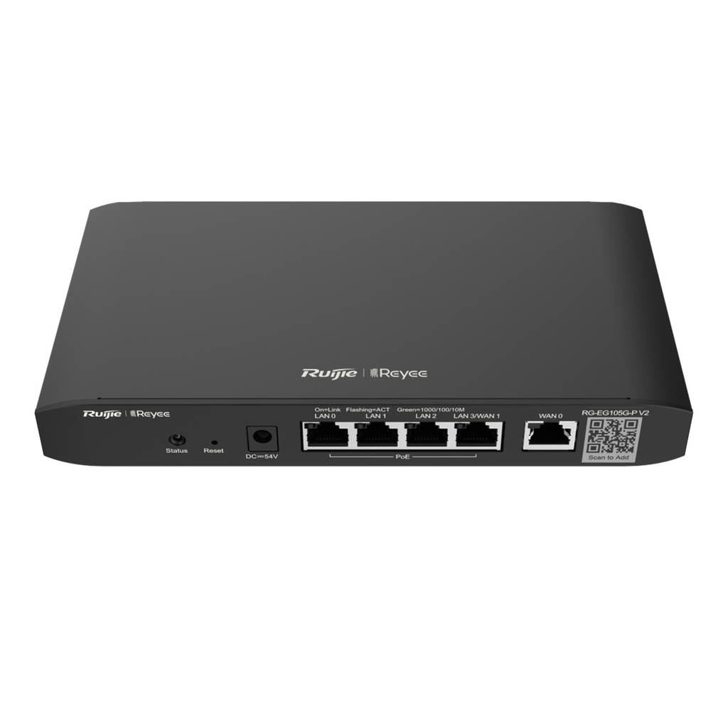 [RG-EG105G-P V2] Ruijie/Reyee - SMB Router Balanceador POE+ 54w 3 Puertos LAN Gigabit 100 Clientes 600 Mbps Asimétricos