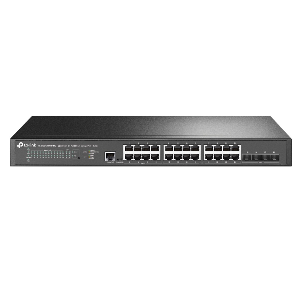[SG3428XPP-M2] TP-Link -  Switch Administrado L2+ PoE de 24 puertos de 2.5 GB Puerto SFP+ 4 x 10 GE 16 Puertos PoE+ y 8 Puertos PoE++ a 500W L2+ Omada SDN integrado IPv6 VLAN ACL QoS IGMP