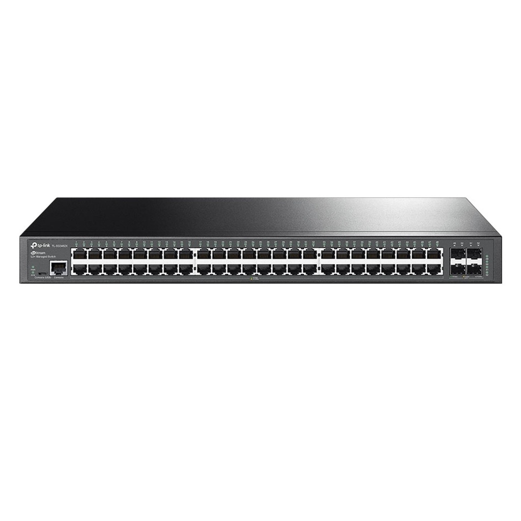 [SG3452X] TP-Link - Switch Administrado L2+ Gigabit de 48 Puertos 4 Ranuras SFP+ de 10 GE Omada SDN integrado IPv6 Enrutamiento Estático Compatible con QoS IGMP LAG