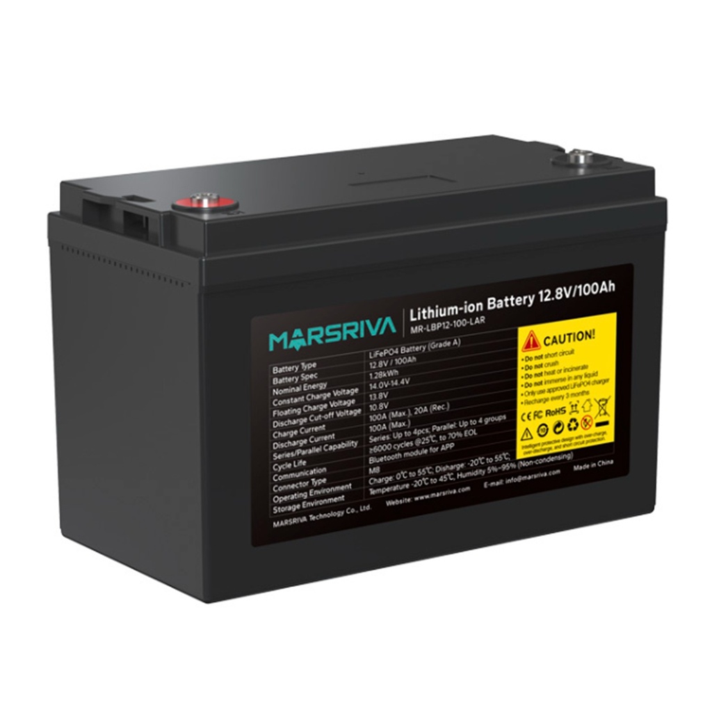 [MR-LBP12-100-LAR] Marsriva - Batería de Litio de Reemplazo de Plomo-Ácido 12.8V 100Ah (1.28kWh / 12.8V / 100Ah)