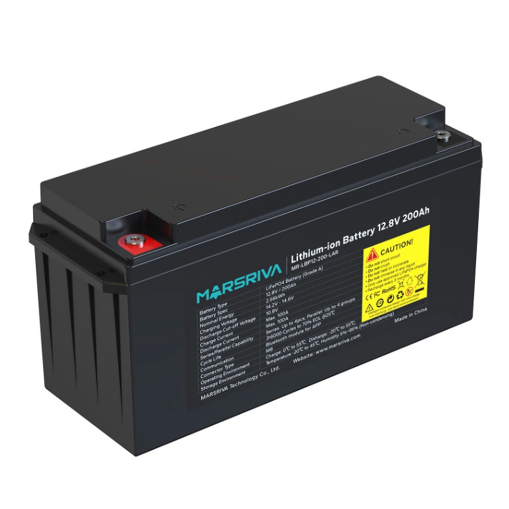 [MR-LBP12-200-LAR] Marsriva - Batería de Litio de Reemplazo de Plomo-Ácido 12.8V 200Ah (2.56kWh / 12.8V / 200Ah)
