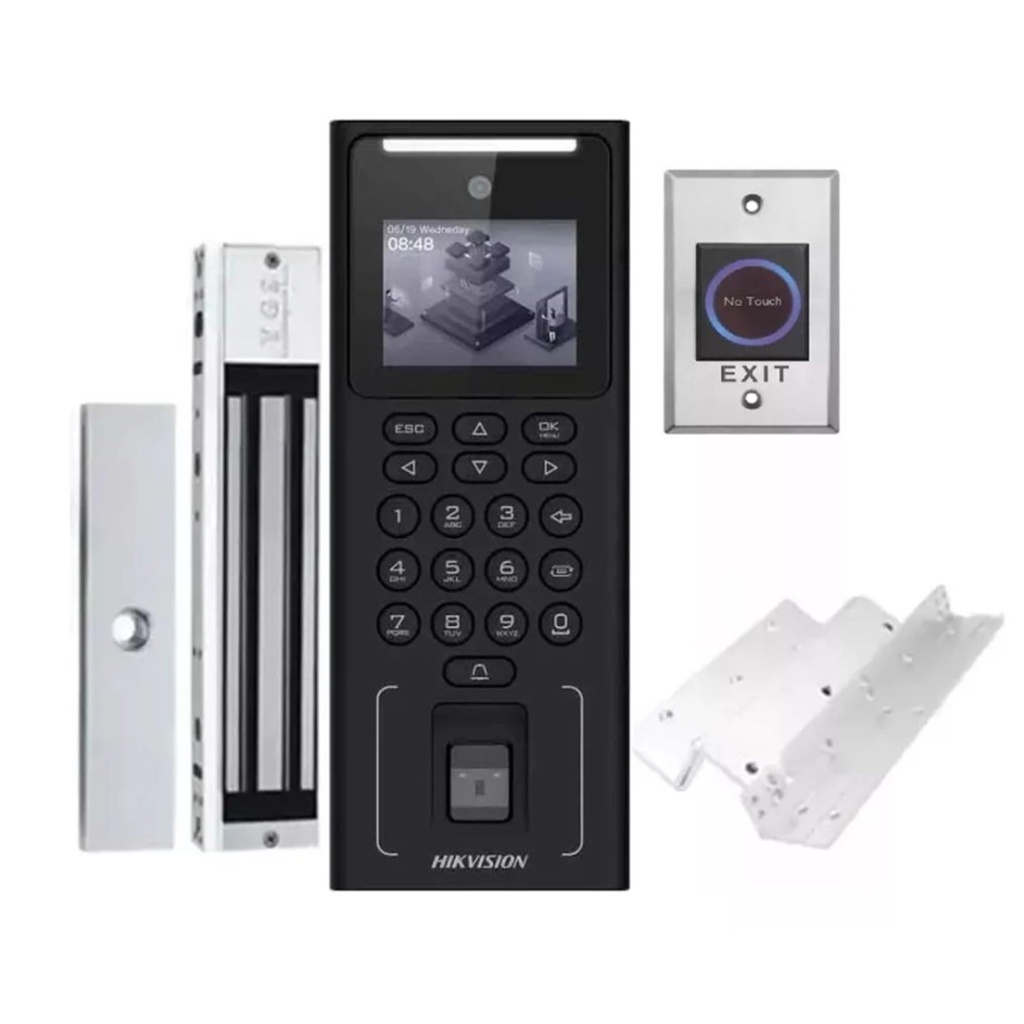 [DS-KAS321(O-STD)/EM] Hikvision - Kit WiFi de Control de Acceso Lite TODO INCLUIDO con Lector de Rostros, Tarjetas y Huellas Incluye Cerradura magnética, Botón de Salida y Montajes Z L