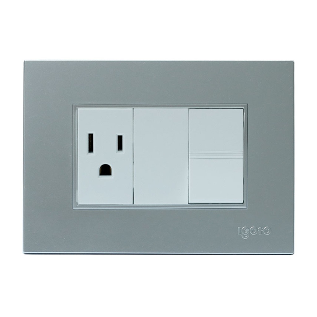 [Z316-S] Igoto - Interruptor Simple + Toma Corriente Serie Z [Plata]