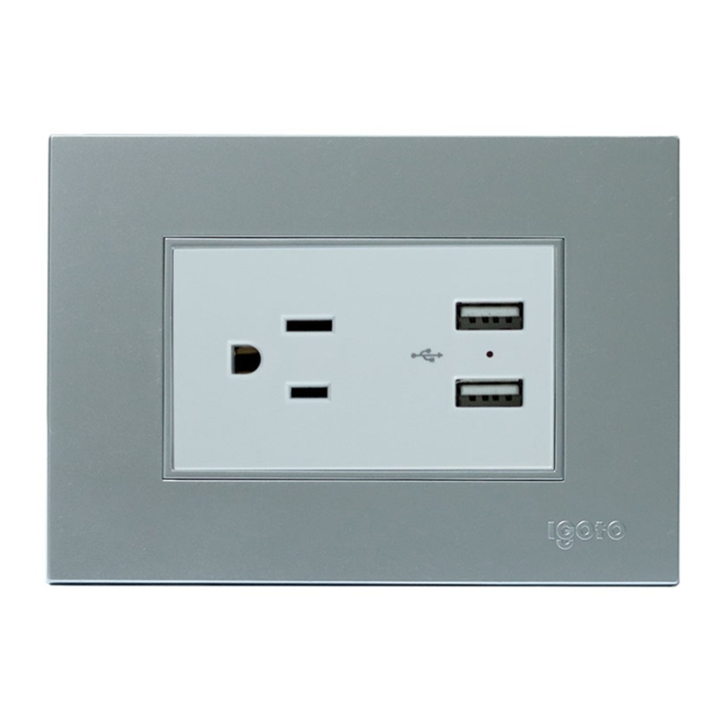 [Z105U-S] Igoto - Toma Corriente con Tierra + 2 USB  Serie Z [Plata]