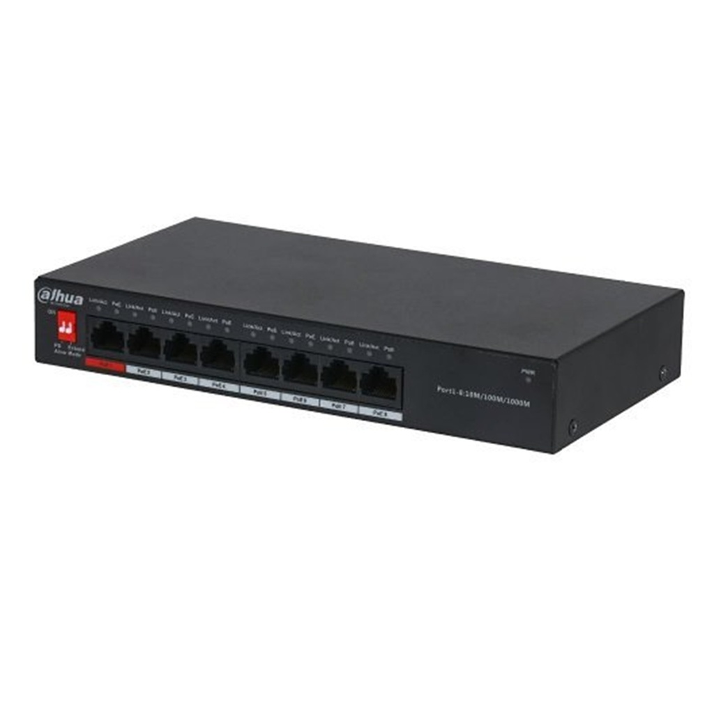 [DH-PFS3008-8ET-60] Dahua - Switch PoE de 8 Puertos 4 Puertos PoE 10/100 Hi-PoE 60W Carcasa Metalica