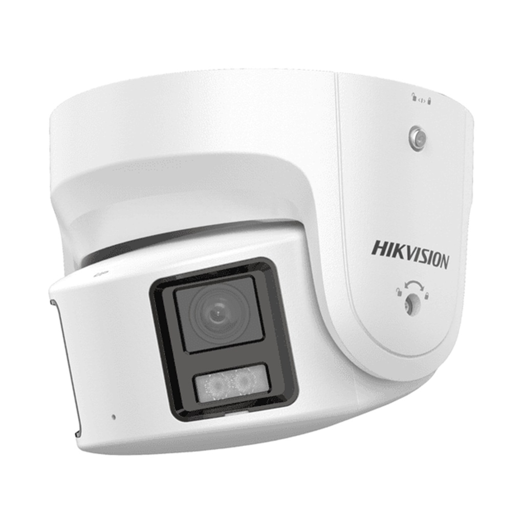 [DS-2CD2387G2P-LSU/SL(4MM)] Hikvision - Cámara Turret IP Panorámica [8Mp] 2 Lentes 2.8 mm (180) Imagen a Color 24/7 (ColorVu) PoE IP67 WDR 130 ACUSENSE Luz Estroboscópica y Alarma Audible 30 mts Luz Blanca Microfono