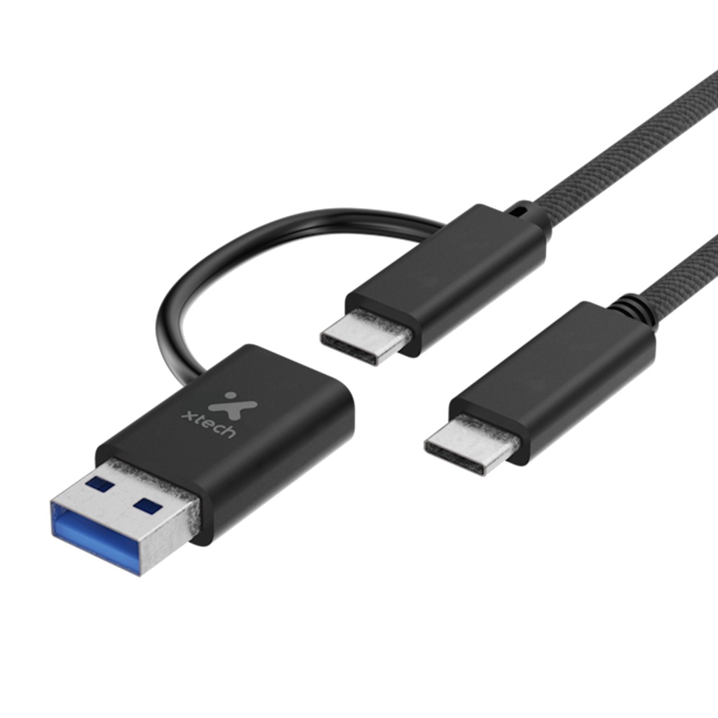 [XTC532] Xtech - Adaptador 2 en 1 USB-C a USB-C con Dongle USB-A 2.0 30Awg + 20 Awg