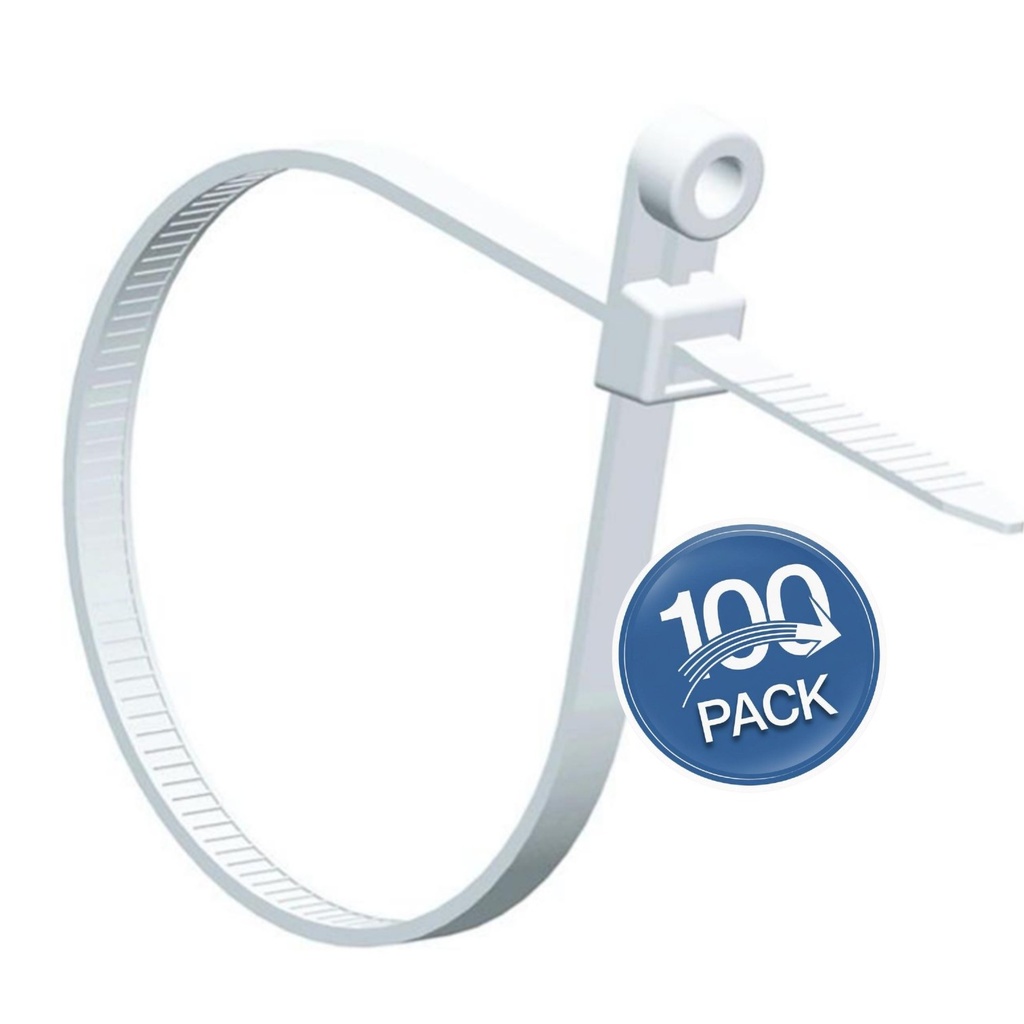 [WP-FPC4-20] Wireplus - Tirrap de Nylon [4mm 20cm] con Cabezal de Sujeción para Tornillo (No incluidos) [Blanco] [100 Unidades]