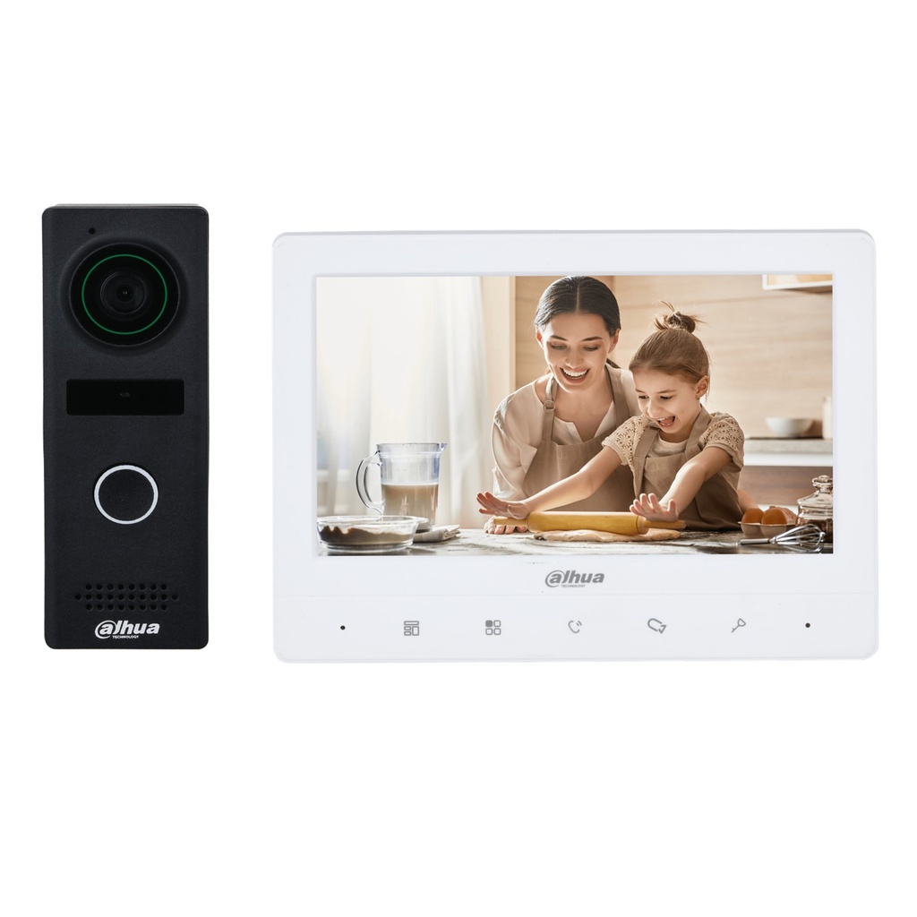 [DHI-KTA02M] Dahua - Kit de Videoportero Analógico con Frente de Calle Metálico y Cámara de [1.3Mp] con monitor TFT de 7" (Admite 2 Estaciones de Puerta + 3 Monitores)