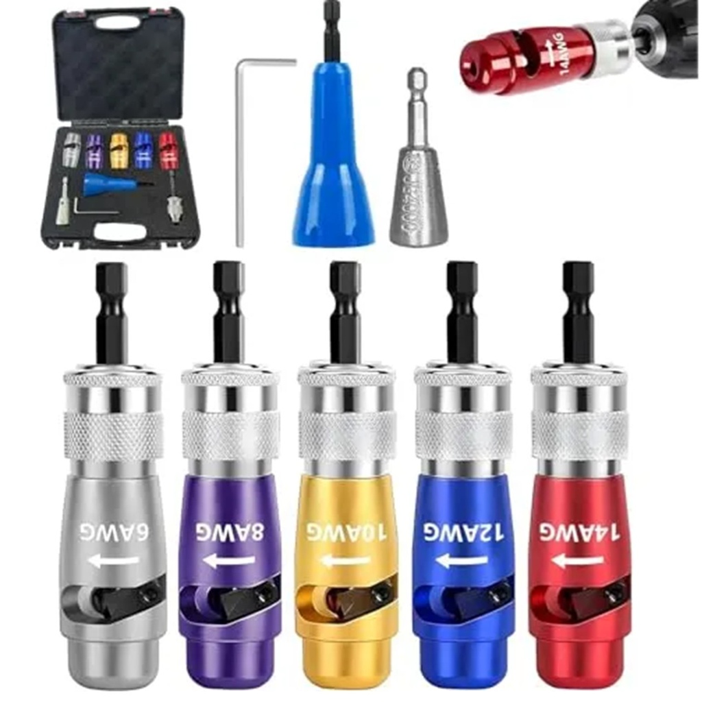 [STC-KIT01-STRIPPERS] STC - Kit Herramienta de Puntas Pelacables para Taladro Electrico 5 Piezas (6AWG/8AWG/10AWG/12AWG/14AWG)