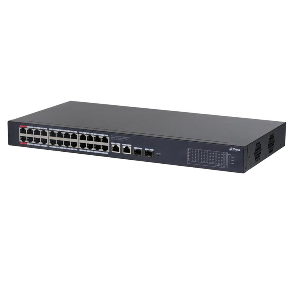 [DH-CS4228-24GT-375] Dahua - Switch Gigabit de 24 Puertos Gigabit Administrable con 24 Puertos PoE 2 Puertos SFP de 1000 Mbps 2 Puertos RJ45 10/100/1000 Uplink 375W Totales Administrable en la Nube