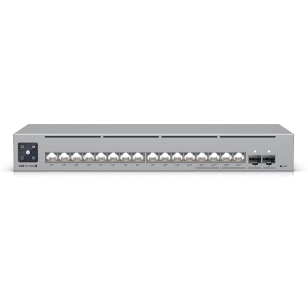 [USW-Pro-Max-16-PoE] Ubiquiti - Switch Pro Max UniFi 16 Puertos PoE con Funciones Capa 3 16 Puertos EtherLight RGB 4 Puertos 2.5 GbE POE++ y 12 Ouertos GbE POE+ 2 Puertos SFP+ 10G con Pantalla Táctil Informativa hasta 180W