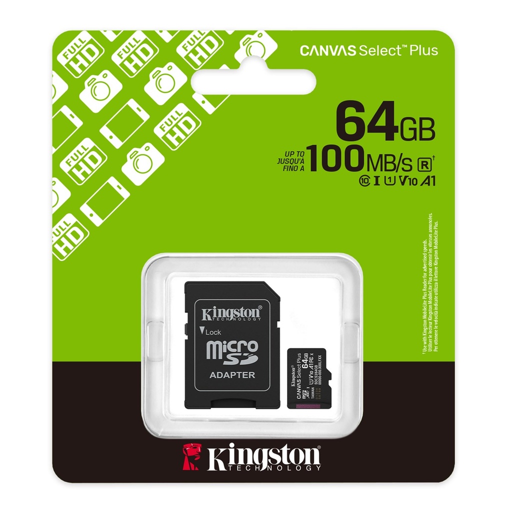 [SDCS3/64GB] Kingston - Tarjeta de Memoria Micro SD 64GB Canvas Select Plus S3 100MB/s UHS-I Clase 10