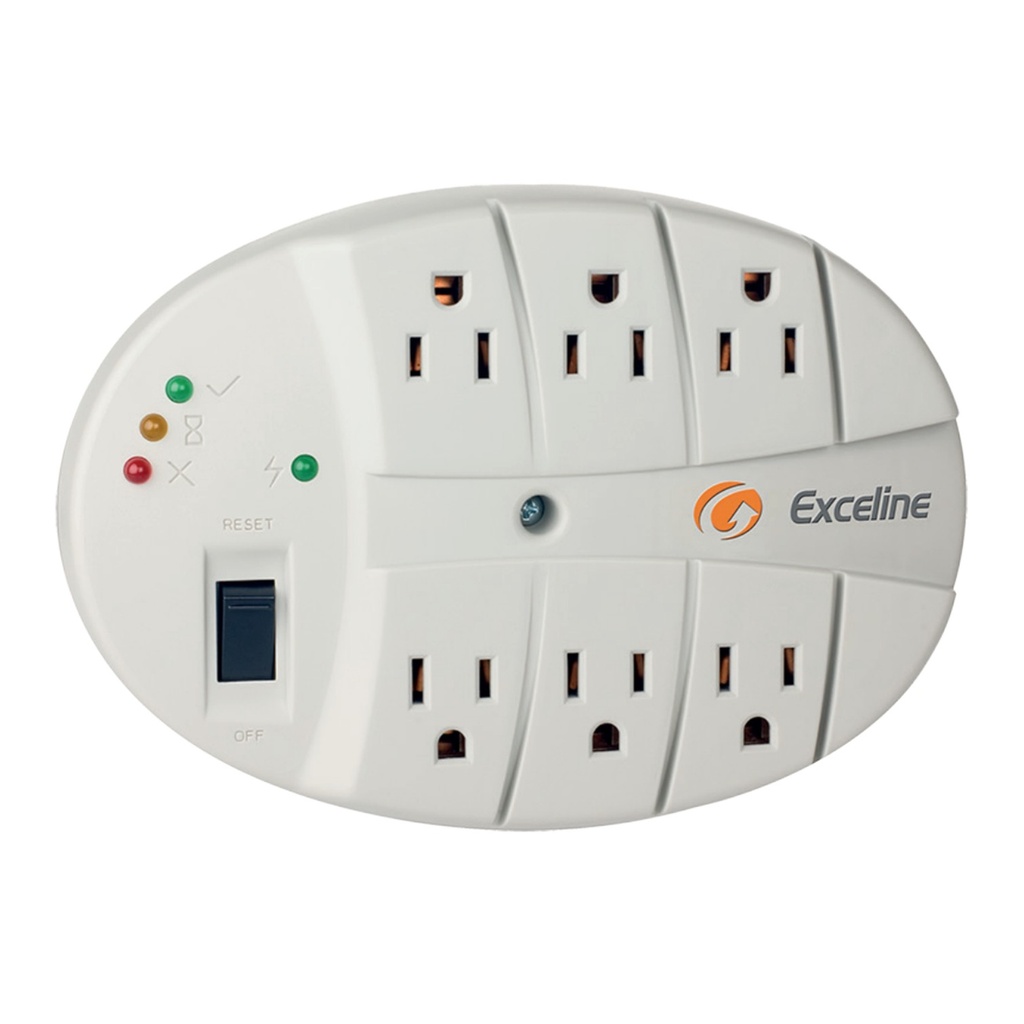 [GSM-MT120T] - Exceline - Regleta con Conector Telefonico Protector de Voltaje Multitoma con Supresor de Pico 120V 6 Tomas 15A 1800W
