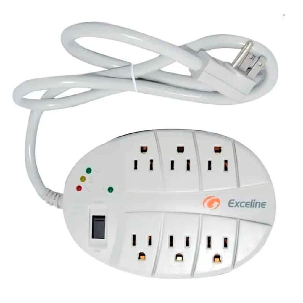 [GSM-MT120T] - Exceline - Regleta con Conector Telefonico Protector de Voltaje Multitoma con Supresor de Pico 120V 6 Tomas 15A 1800W