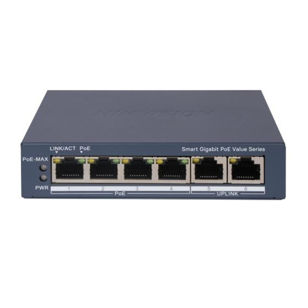 [DS-3E1506P-EI/M(O-STD)] Hikvision - Switch Gigabit PoE Administrable 4 Puertos 1000 Mbps PoE + 2 Puertos 1000 Mbps RJ45 45W